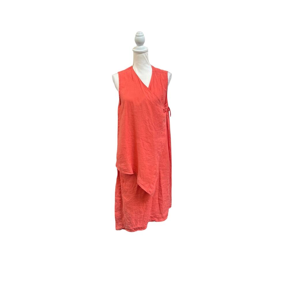 Bryn Walker Wrap Dress Small Coral Linen Sleeveless Asymmetrical Midi USA EUC